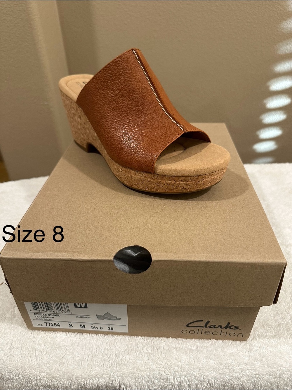 Clarks Brown Leather Cork Wedge Mule
